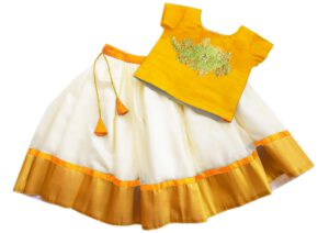 Kids Onam Pavada and Blouse Set
